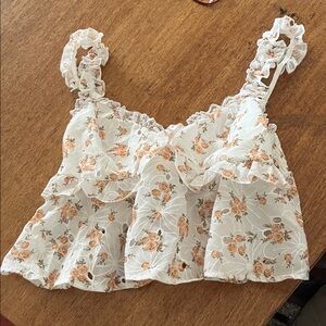SHEIN Floral Ruffle Crop Top in Orange and White
